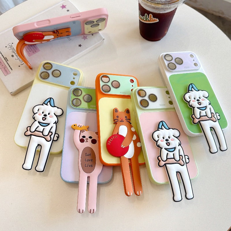 Ball doll bracket for iPhone 17promax mobile phone case new all-inclusive 16 girl cartoon silicone iPhone15 women's 14 creative 13promax anti-drop seconds become larger Windows Phone accessories
