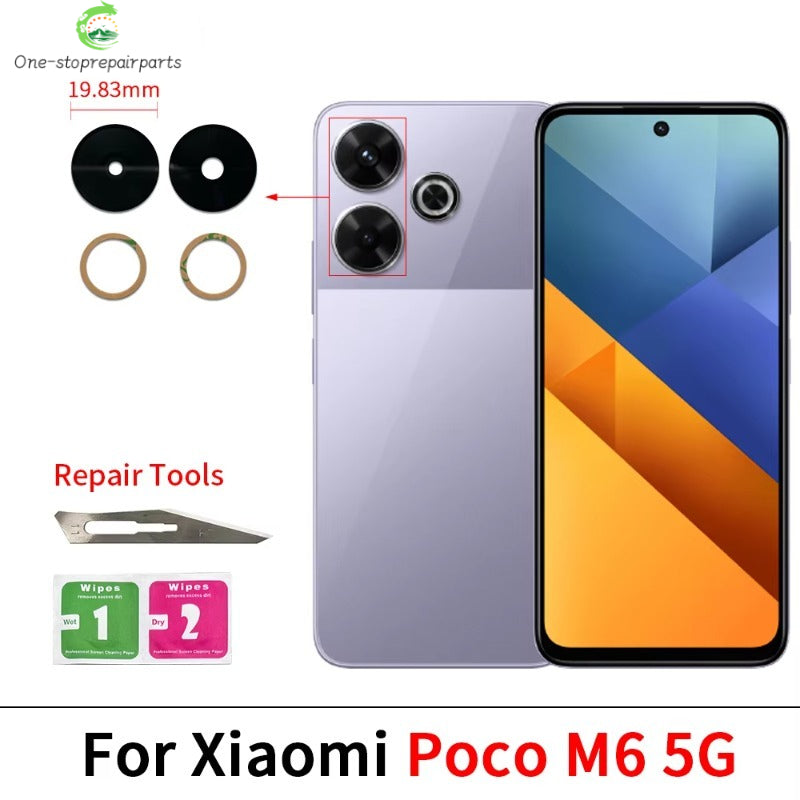 100Pcs，Rear Back Camera Glass Lens For Xiaomi Poco F5 F6 M5 M5s M6 X5 X6 Pro 4G 5G Camera Glass With Glue Adhesive  Xiaomi  Xiao mi phone repair parts