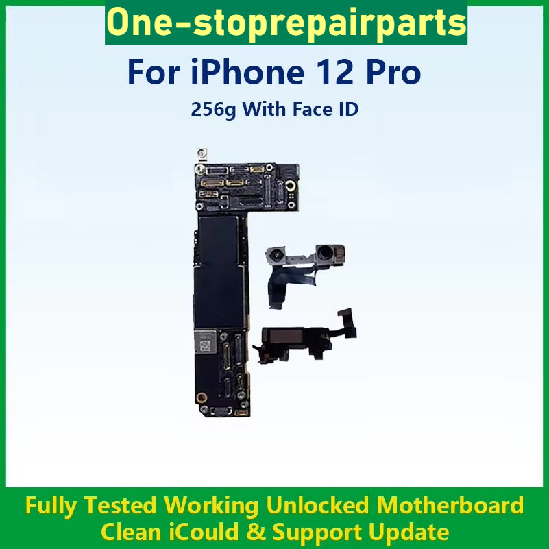 Fully Tested Authentic Motherboard For iPhone 12 Pro Max 128g/256g Unlocked Mainboard With Face ID Cleaned iCloud Fast Shipping iPhone phone repair parts