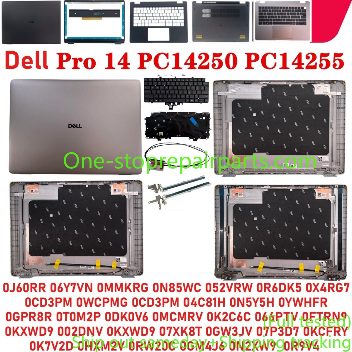 Dell Pro 14 PC14250 PC14255  lcd back cober uppler palmrest bezel bottom hinge cover keyboard touchpad 0K2C6C 0DK0V6 0MCMRV