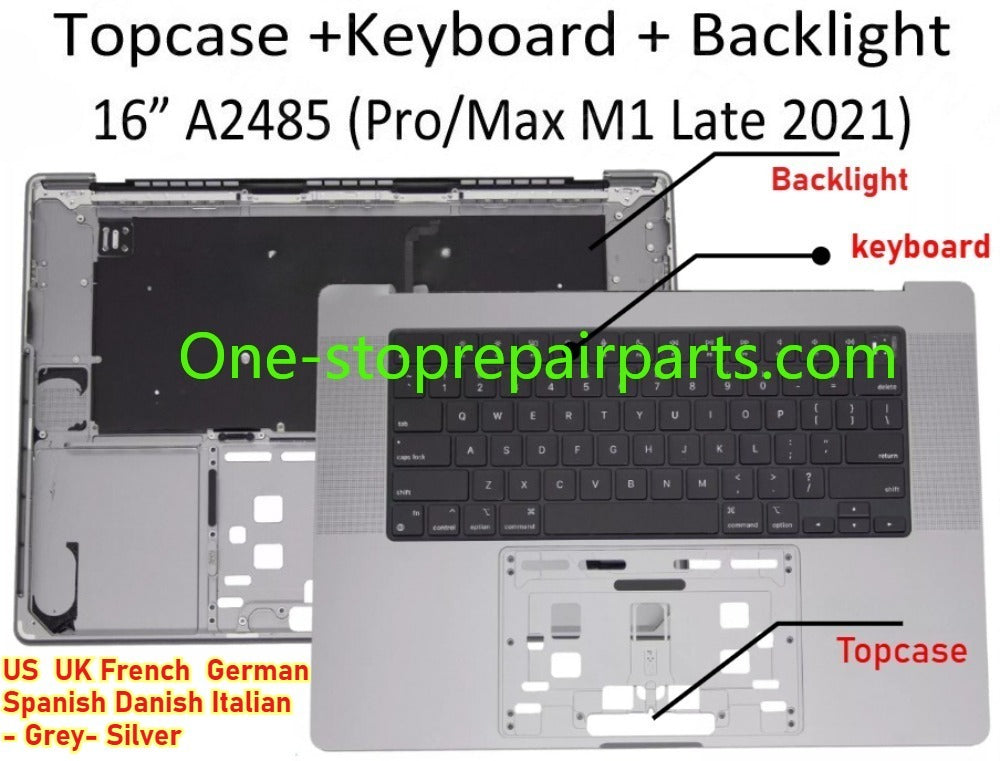 Laptop A2485 Topcase with Keyboard Backlight for Macbook 16.2" M1 Retina Palmrest US UK English French German Spanish Danish Macbook repair parts