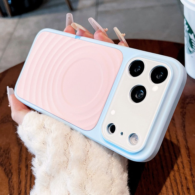 Contrast color ripple magnetic For iPhone 18promax mobile phone case New iPhone17 Macaron Contrast color ripple magnetic case 16pro Built-in magnetic suction women's case Phone Accessories