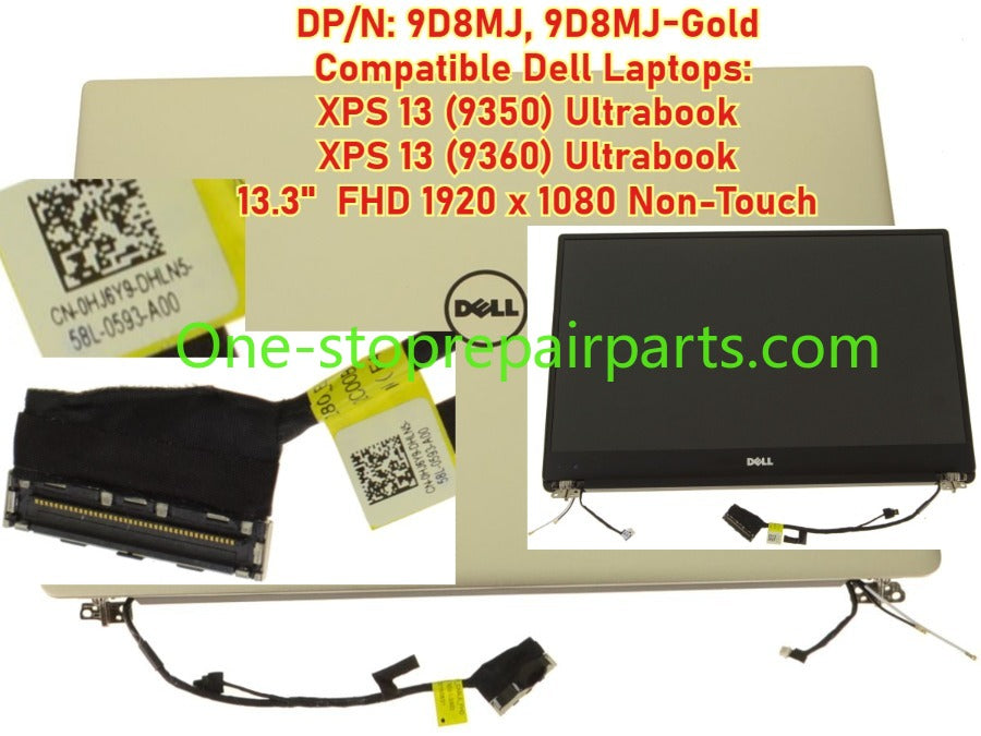 Touch Non-Touch top half LCD Display screen Complete Assembly for Dell XPS 13 9350 9360 P54G P54G002 Ultrabook 13.3" FHD QHD+  R3RJ8 0K8H0R 7PH9N 0N6CH2 0P2HPR 0907D8 9D8MJ Rose Gold Silver panel half Dell laptop repair parts