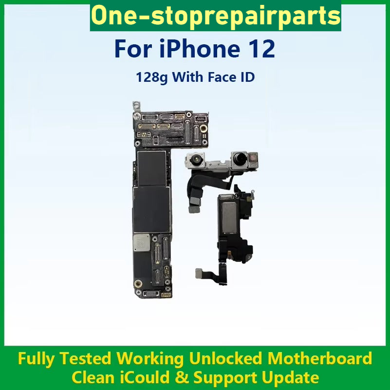 Fully Tested Authentic Motherboard For iPhone 12 64g/128g/256g Unlocked Mainboard With Face ID Cleaned iCloud Support Update iPhone phone repair parts