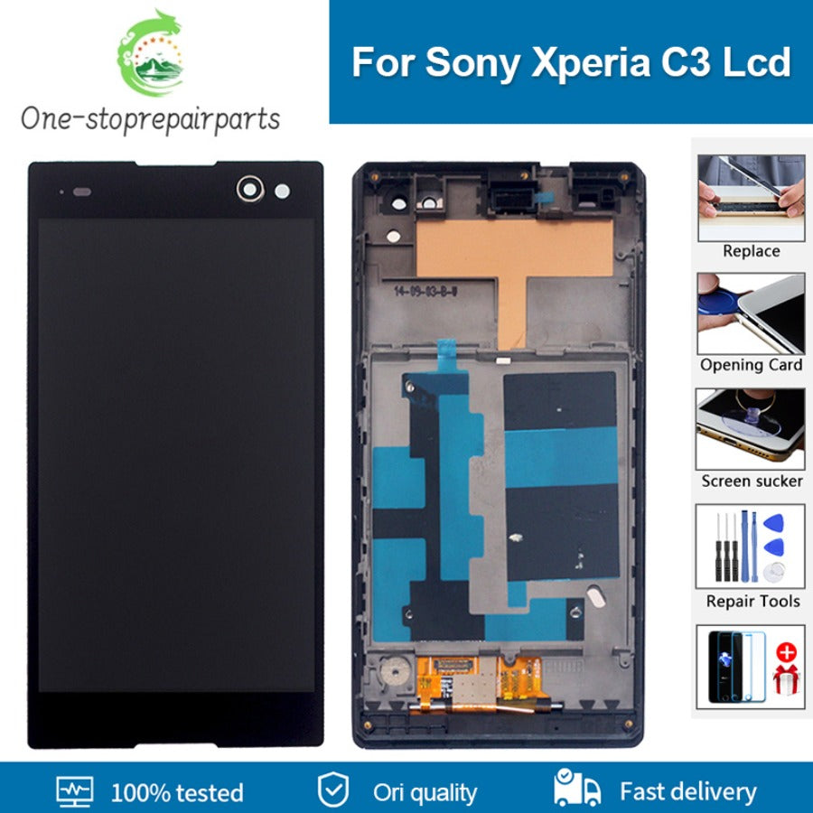 5.5" Original For Sony Xperia C3 D2533 D2502 LCD Display Screen With Touch Sensor Digitizer Assembly For Sony C3 LCD With Frame Sony phone repair parts