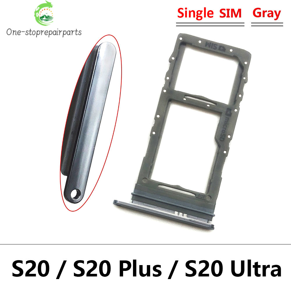 New Single Dual SIM Card Tray  For Samsung  S20 Plus Ultra Sim Slot Holder Replacement Parts Black / Blue / Grey