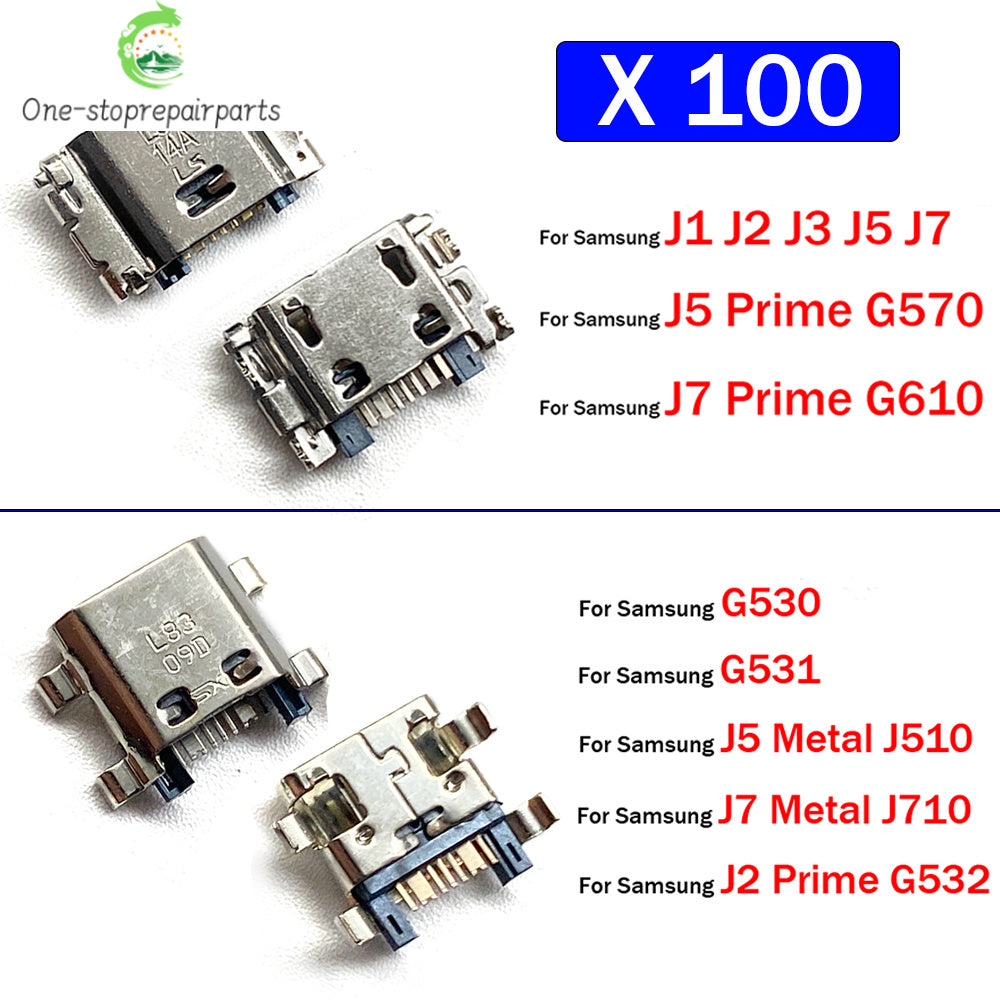100Pcs, USB charge connector For Samsung J1 J2 J3 J5 J7 metal Prime G530 g532 j510 j710 G570 G610 charging port socket Samsung phone repair parts