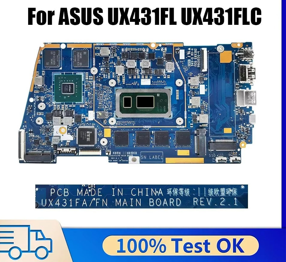UX431FA UX431FN Motherboard For ASUS ZenBook-14 UX431FAC UX431F UX431FC Notebook Mainboard 4GB 8GB 16GB-RAM I3-I5-I7-8th 10th UMA PM ASUS laptop repair parts