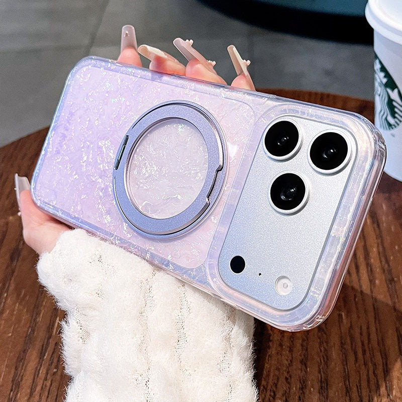 Gilded shell pattern stand for iPhone 17 Pro Max phone case, new iPhone 16 gradient gradient gradient with built-in pearlescent glitter protective cover, 15 Pro stand case, Phone accessories