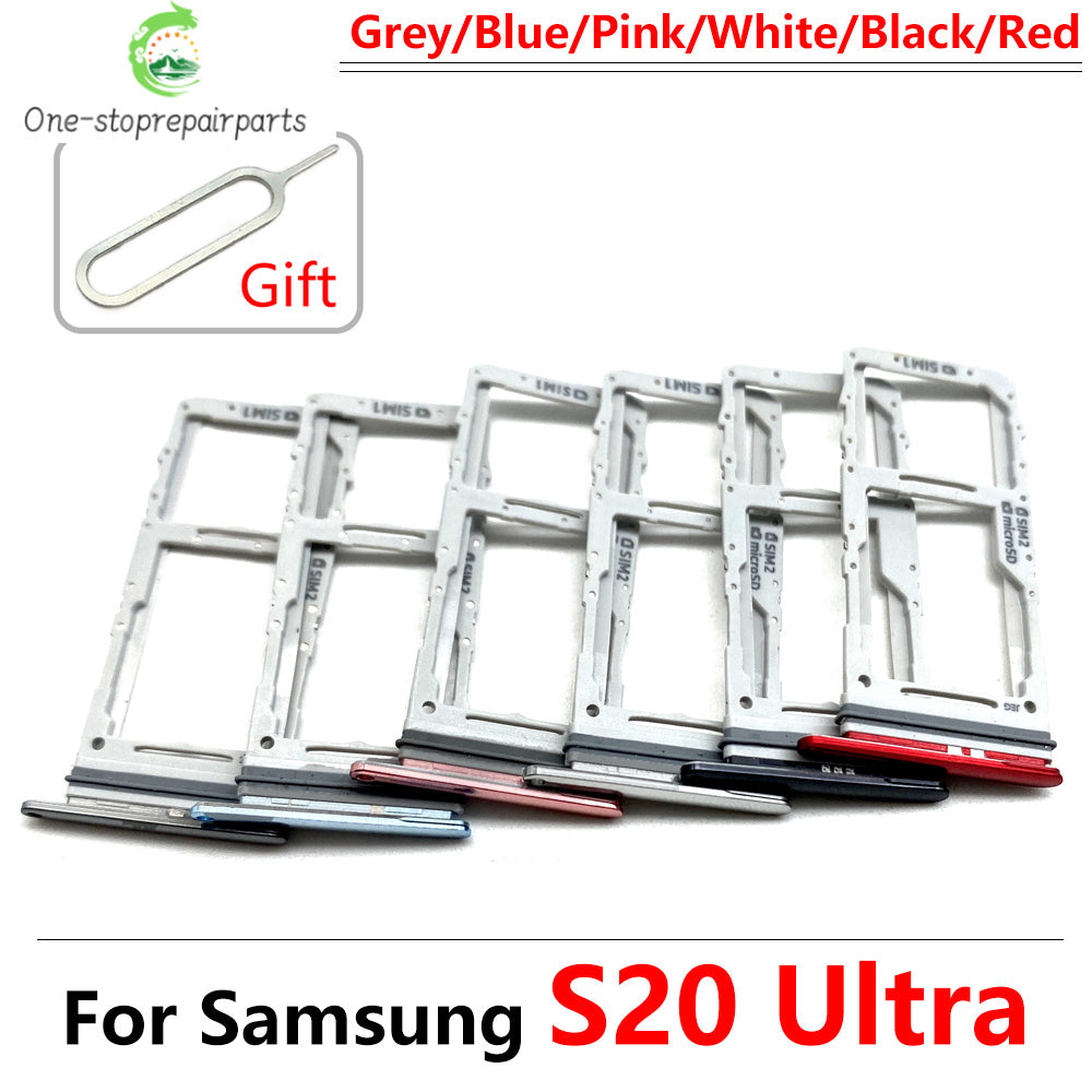 New Single Dual SIM Card Tray  For Samsung  S20 Plus Ultra Sim Slot Holder Replacement Parts Black / Blue / Grey
