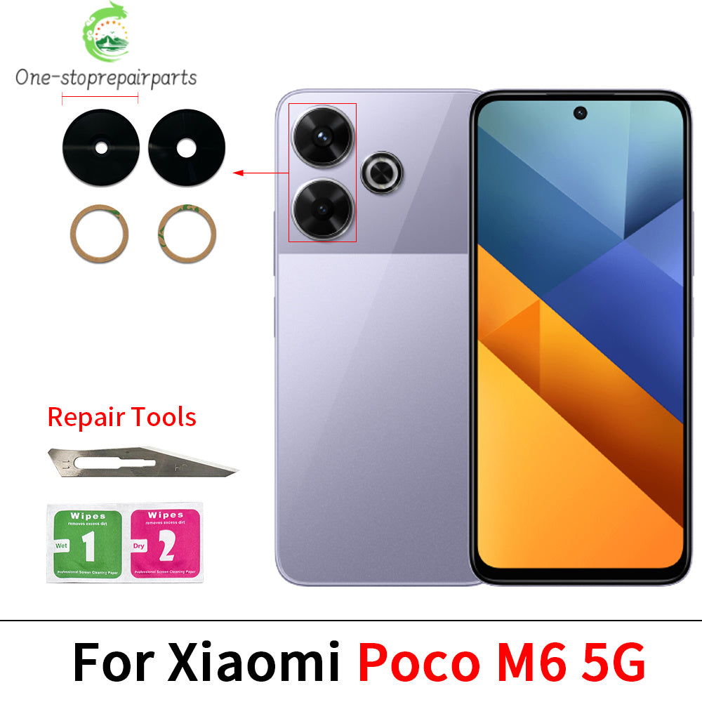 10Pcs/Lot, Back Rear Camera Glass Lens Cover With Adhesive For Xiaomi Poco F5 F6 M5 M5s M6 X5 X6 Pro 4G 5G  Xiaomi  Xiao mi phone repair parts