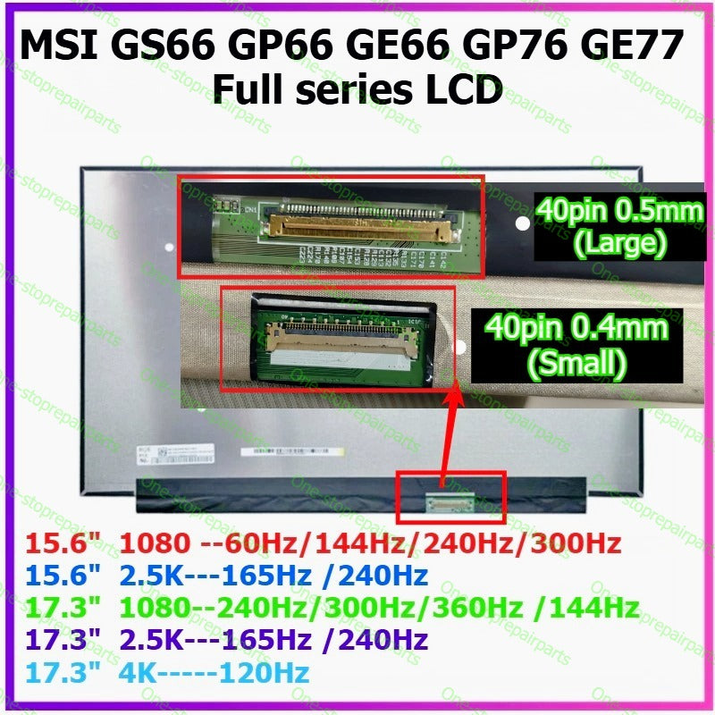 15.6" 17.3" 1080P 2.5K UHD QHD Non Touch 60hz LCD  for MSI GS66 GP66 GE66 GP76 GE77 10SE 10SF 10SFS 10SGS 10SD Stealth MSI RAIDER GE77HX 10UG 10UH 10UE 10UG LED screen Display