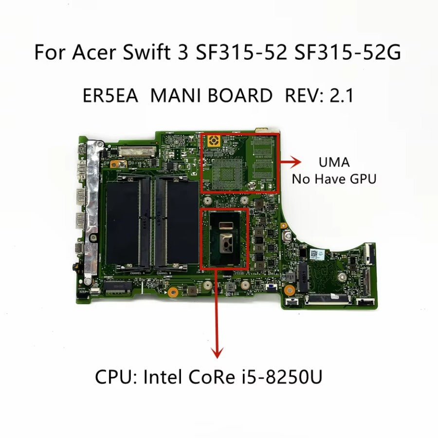ER5EA MAIN BOARD For Acer Swift 3 SF315-52 SF315-52G Laptop Motherboard With i5-8250U i7-8550U CPU MX150 2GB-GPU NB.GZA11.002 Acer laptop repair parts