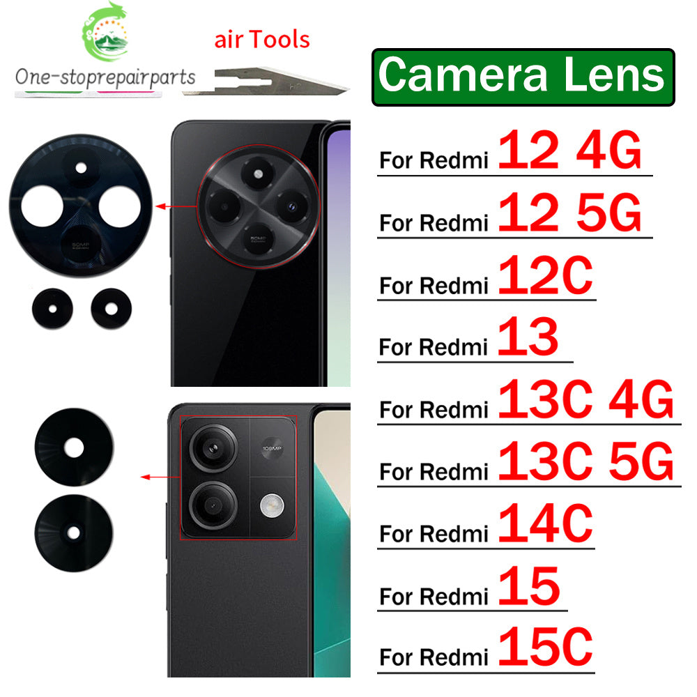 New Rear Back Camera Glass Lens For Xiaomi Redmi 12 12C 13 13C 14C 15 15C 4G 5G Camera Glass With Glue Adhesive  Xiaomi  Xiao mi phone repair parts
