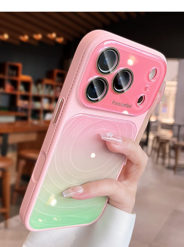 Gradually change ripple pattern for iPhone 17promax mobile phone case, the new iPhone16 seconds becomes larger, Windows leather pattern frame, women's protective case 15pro lens all-inclusive anti-drop case Phone accessories