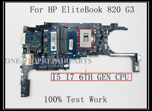 For HP EliteBook 820 G3 Laptop Motherboard DDR4 With I5 I7 CPU 6050A2892301-MB-A01 6050A2725001-MB-A01 100% Test Work HP laptop repair parts