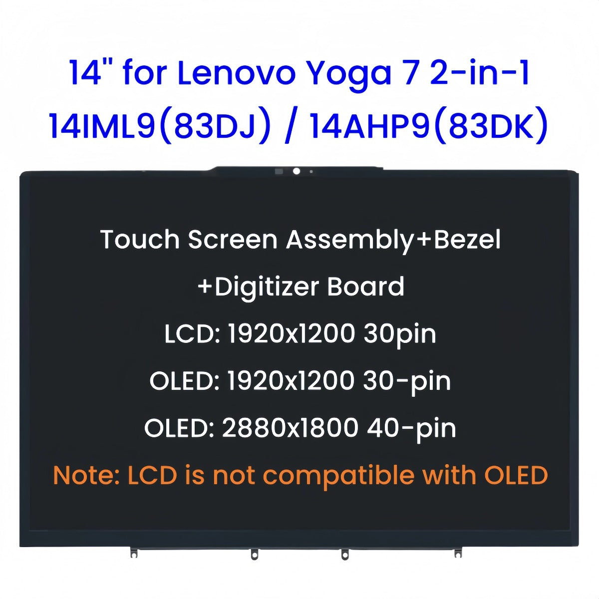 14-inch for Lenovo Yoga 7 2-in-1 14IML9 Yoga 7 2-in-1 14AHP9 Touch Screen Assembly with Bezel+Digitizer Board Replacement Lenovo laptop repair parts