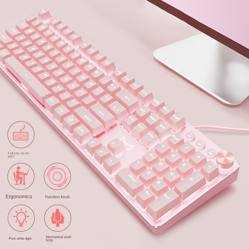 Accessories 912 Pink Mechanical Keyboard Mouse Set Wired Gaming Keys and Mice, Blue and Black Axis Keyboard