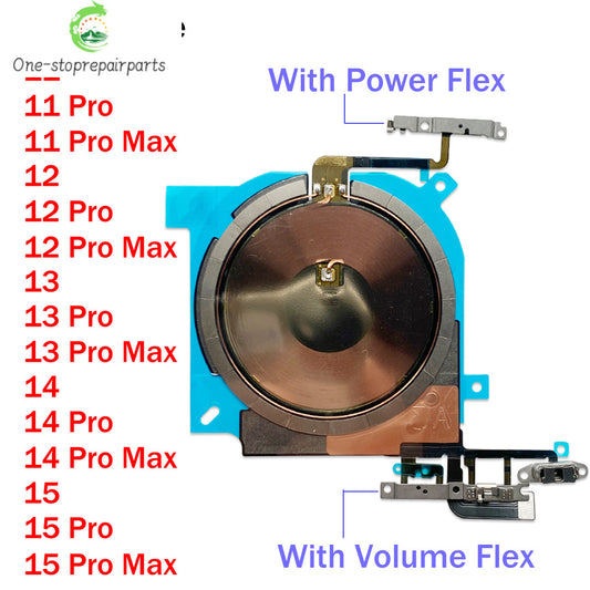 Wireless Charging Coil Sticker With Power Volume Flex Cable For iPhone 11 12 13 14 15 Pro Max Wireless Charger Panel iPhone phone repair parts