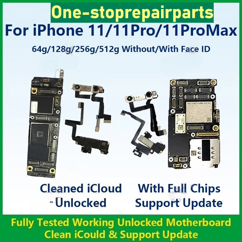 Fully Tested Working Well Motherboard For iPhone 11 Pro Max With/Without Face ID Cleaned iCloud And Support Update Logic Board iPhone phone repair parts