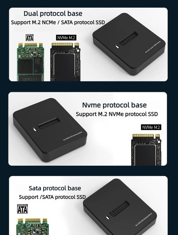 Dual-protocol External NVME/SATA notebook Laptop SDD reader USB3.2 TypeC 10Gbps Reading Writing Speed SSD Case Docking Station