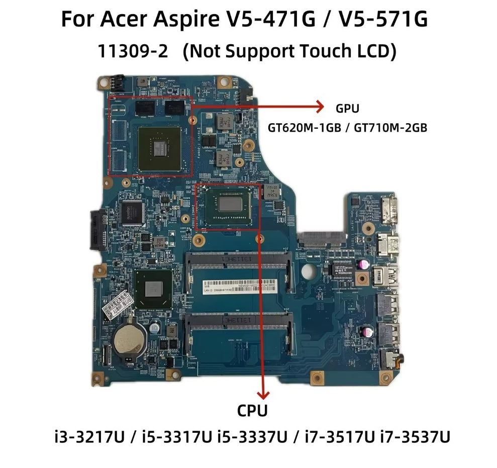 11309-2 For Acer Aspire V5-471G V5-571G Laptop Motherboard With i3-3217U i5-3317U CPU DDR3 GT620M-1GB NB.M1D11.007 NB.M1D11.005 Acer laptop repair parts