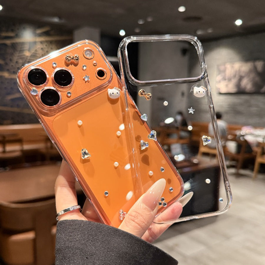 For iPhone 17promax mobile phone case new three-dimensional diamond iPhone17Pro lens all-inclusive transparent cute 16 anti-drop female protective case 15plus Air hard case Phone accessories