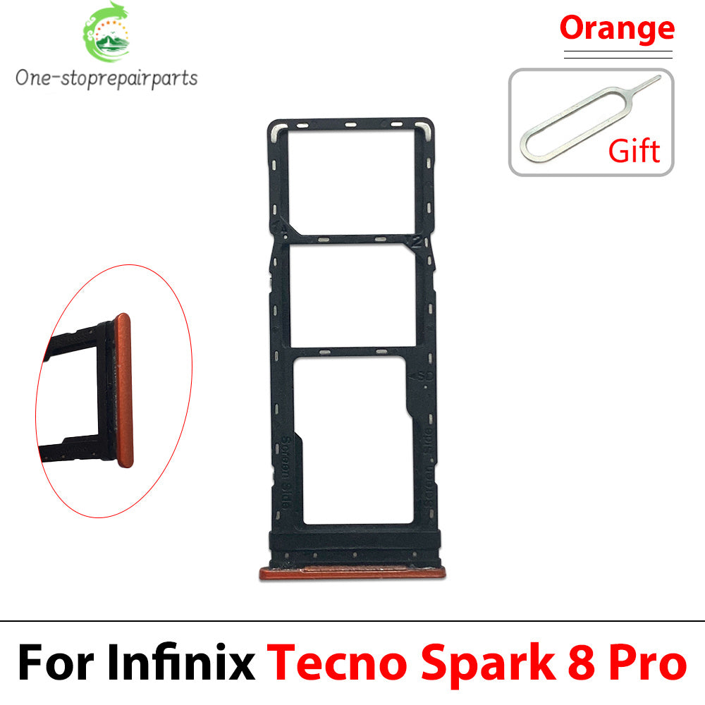 10Pcs, SIM Card Slot SD Card Tray Holder Adapter For Tecno Spark 4 5 7 8 9 8T 9T 10 20C Pro Go 2022 Tecno phone repair parts