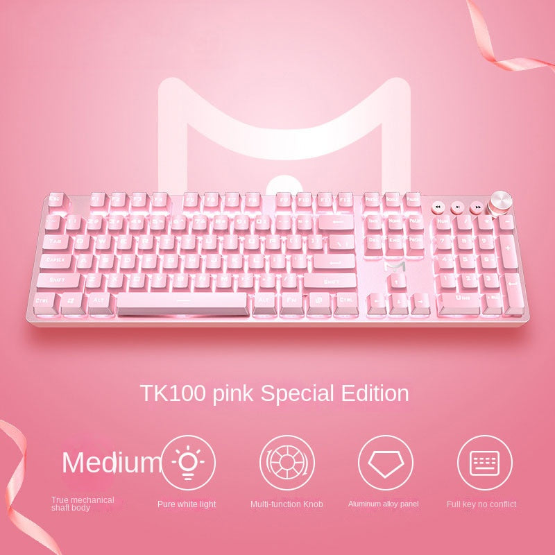 Accessories 912 Pink Mechanical Keyboard Mouse Set Wired Gaming Keys and Mice, Blue and Black Axis Keyboard