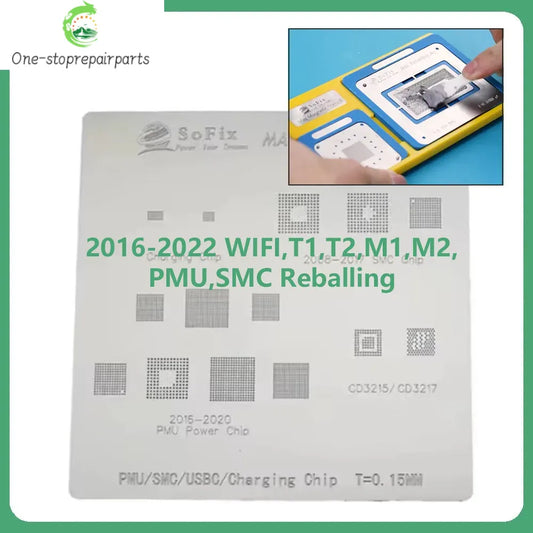 Sofix Logic Board BGA Chip Stencil for Macbook 2016-2022 WIFI T1 T2 M1 M2 PMU SMC Reballing Integrated Tin Net Repair Tool Professional Repair Tools