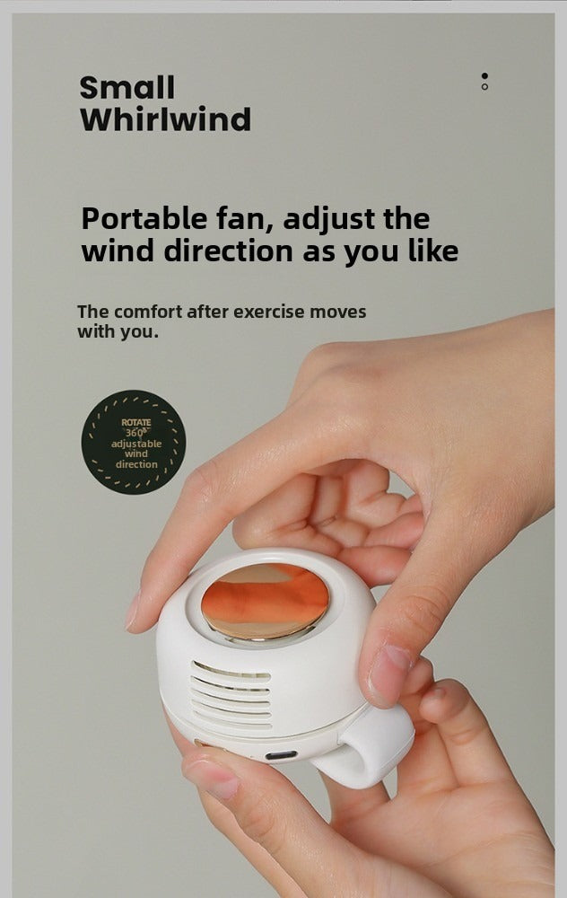 Built-in 60 Blades fan 3 Wind Speed Whirlwind Type-c charging mini fan Clamp fan 360° Rotation Clamp collar Hang around the waist Portable Hook rechargable Fan MF019