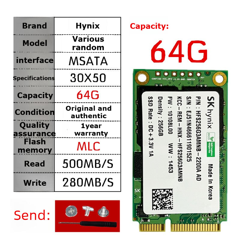 Laptop SSD for Samsung PM851 128G 256G 512G MSATA  TLC  MLC  64G 32G Toshiba Hynix Kingston Micron SanDisk solid state disk