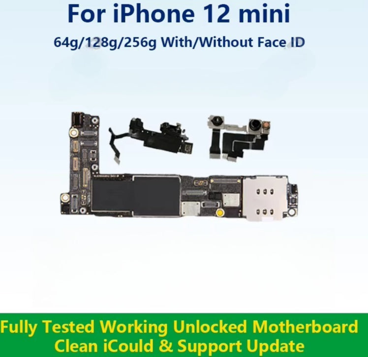 Unlocked Mainboard Fully Tested 100% Working Motherboard Compatible With 12 Mini With Face ID Cleaned iCloud And Support Update iPhone phone repair parts