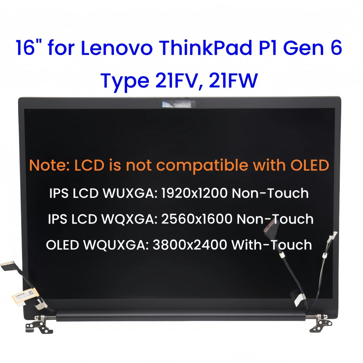 16" for Lenovo ThinkPad P1 Gen 6 Type 21FV 21FW Complete Upper Half LCD Non-Touch/OLED Touch Display Screen Assembly Replacement Lenovo laptop repair parts