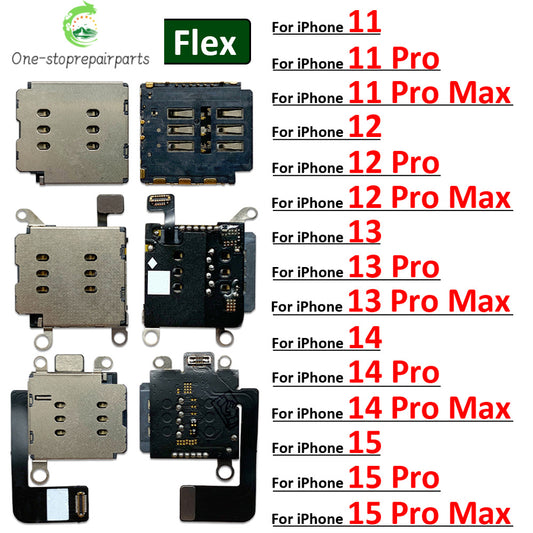 SIM Card Tray Socket Slot Adapter Connector Reader Flex Cable Dual SIM Card For iPhone 11 12 13 14 15 Pro Max Plus Mini iPhone phone repair parts