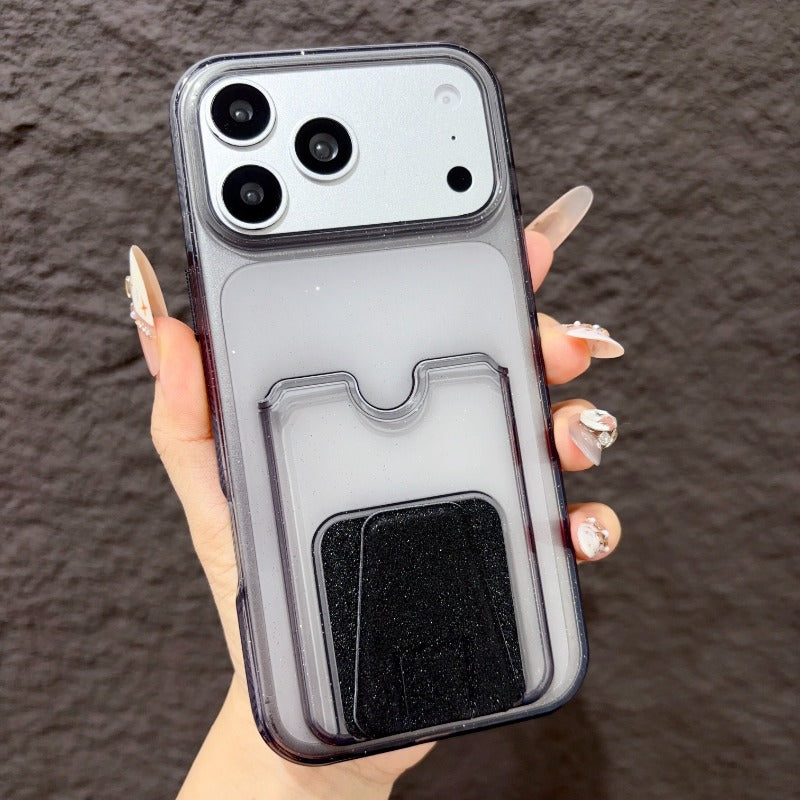 Star glitter card bag is suitable for iPhone 17promax mobile phone case orange with card cover Air folding bracket iPhone16 can be inserted into the card 15plus card 14pro transparent 13pm silicone card clip Phone accessories