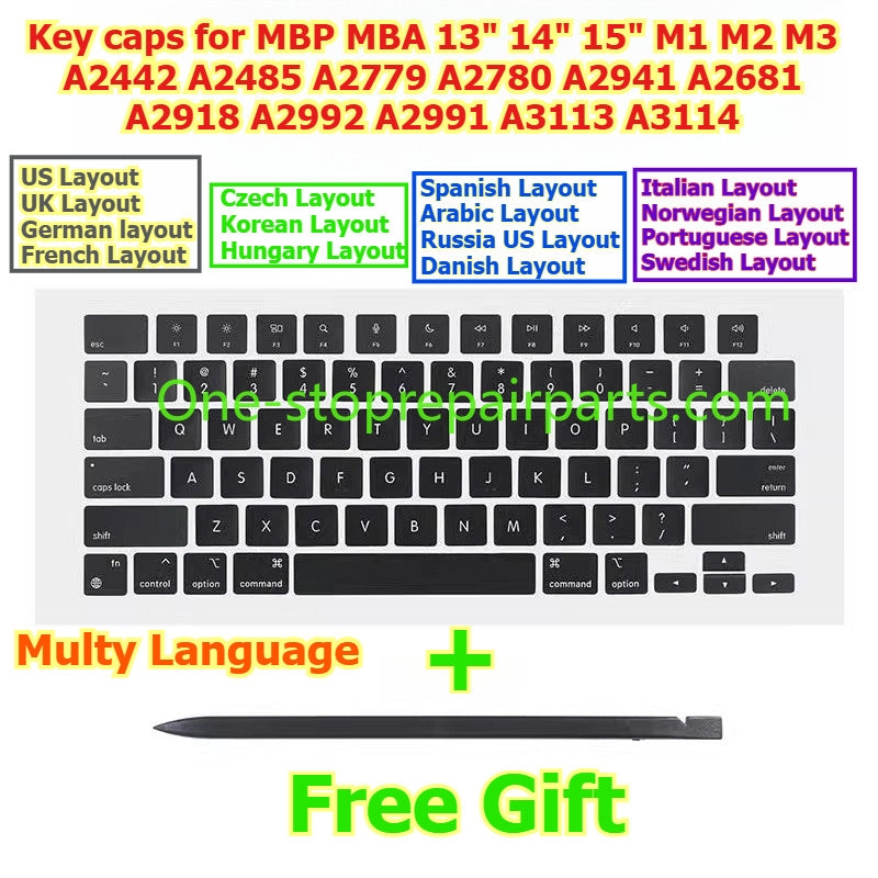 Keycap Key Cap keycaps A2442 A2485 A2779 A2780 A2941 A2681 A2918 A2992 A2991 A3113 A3114 for Macbook 14" 16 13 keyboard repair