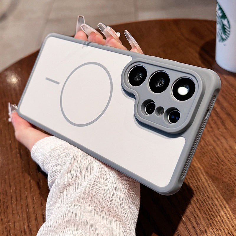 Contrasting color heat dissipation magnetic suction For Samsung S26ultra mobile phone case New S25ultra strong magnetic adsorption fine hole frame S24 side heat dissipation design Soft edge case Phone Accessories
