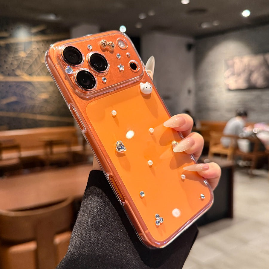 For iPhone 17promax mobile phone case new three-dimensional diamond iPhone17Pro lens all-inclusive transparent cute 16 anti-drop female protective case 15plus Air hard case Phone accessories