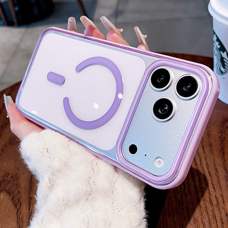 Transparent jelly magnetic suction for iPhone 17promax mobile phone case New iPhone16 women's large hole frame dopamine anti-drop protective case 15pro simple niche case Phone accessories