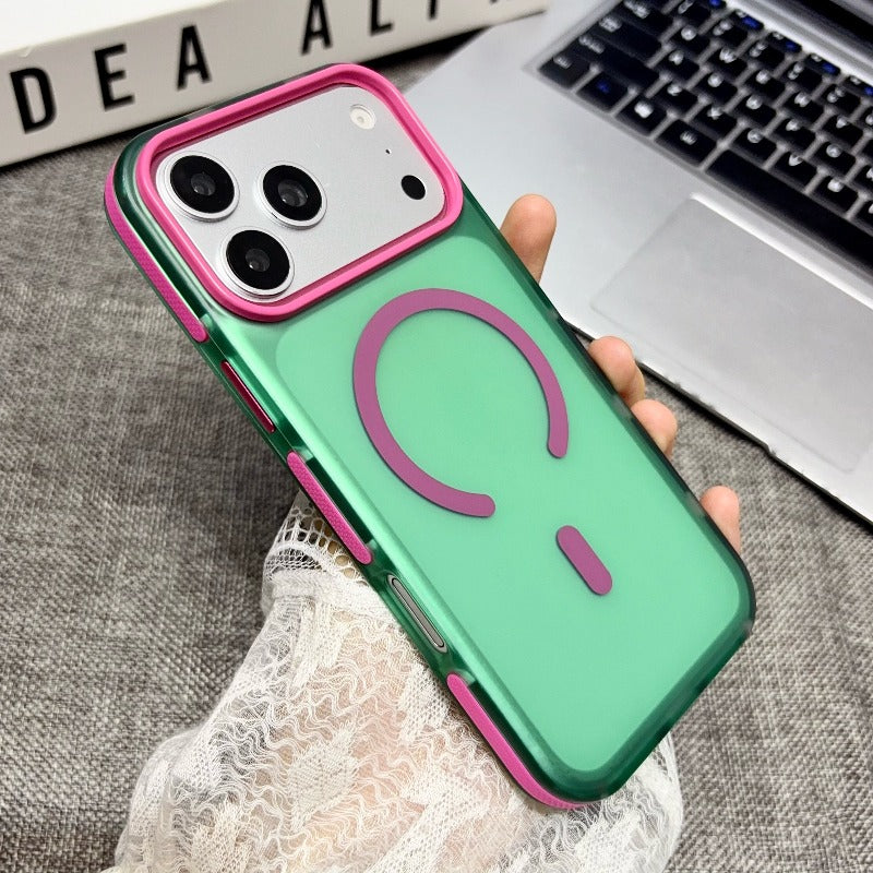 Contrast color matte strong magnetic attraction for iPhone17promax mobile phone case 2026 new female iPhone 17pro advanced sense 16promax large hole without lens 16pm super fire good-looking shell Phone accessories