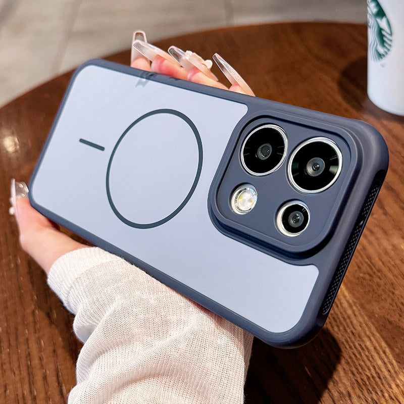 Contrast color heat dissipation Magnetic suction For OPPO Reno16pro mobile phone case New 15pro Strong magnetic adsorption Fine hole frame reno16 Side heat dissipation design Soft edge case Phone Accessories