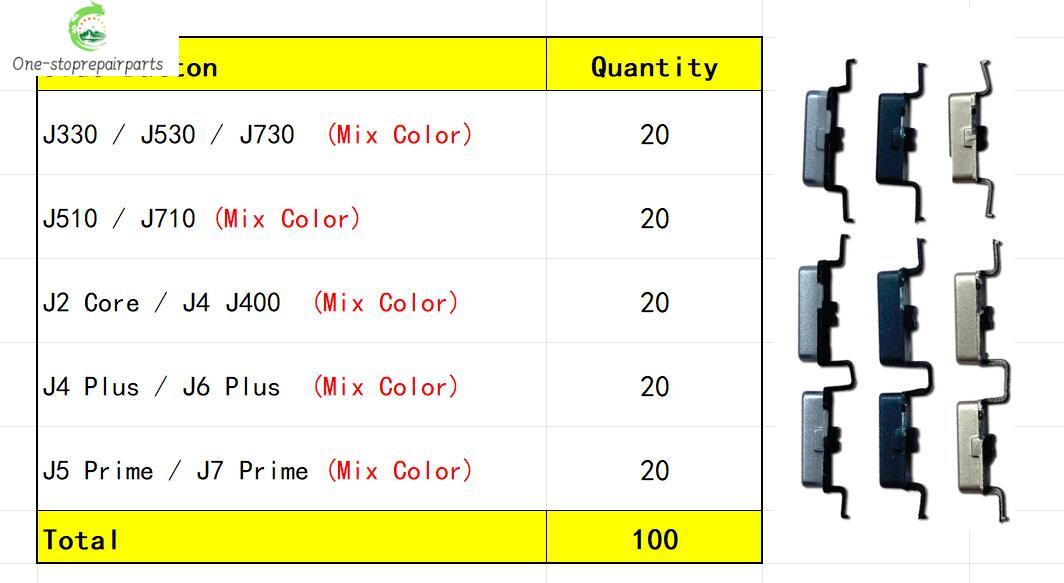 100Pcs, Side Power Key Volume Button For Samsung J2 Core J400  J4 J6 Plus J5 J7 Prime J5 J7 2016 2017 J330 J530 J730 J510 J710 Samsung phone repair parts