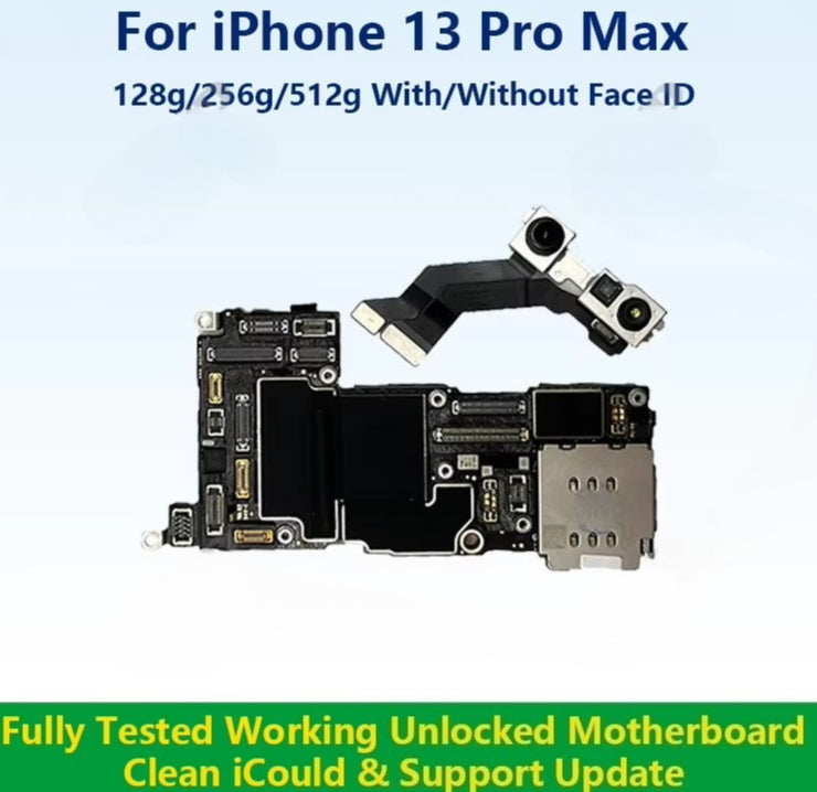 Fully Tested Authentic Motherboard For iPhone 13 Pro Max 128g/256g/512g Unlocked Mainboard With Face ID Cleaned iCloud iPhone phone repair parts