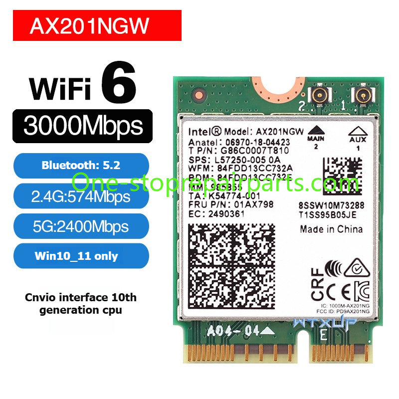 Laptop computer Wifi Card for Intel 9560NGW AX203NGW AX201NGW AX211NGW  Killer1675I 1650I 1550I 9462 9461NGW CNVio IPEX4 WIFI6E Wi-Fi 6E Bluetooth 5.3 Wireless Card