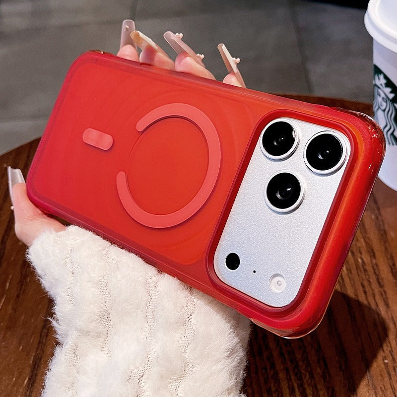 Corrugated matte magnetic suction for iPhone 17promax mobile phone case New iPhone16 four-corner airbag anti-drop protection 17pro strong magnetic adsorption matte texture women's case Phone accessories