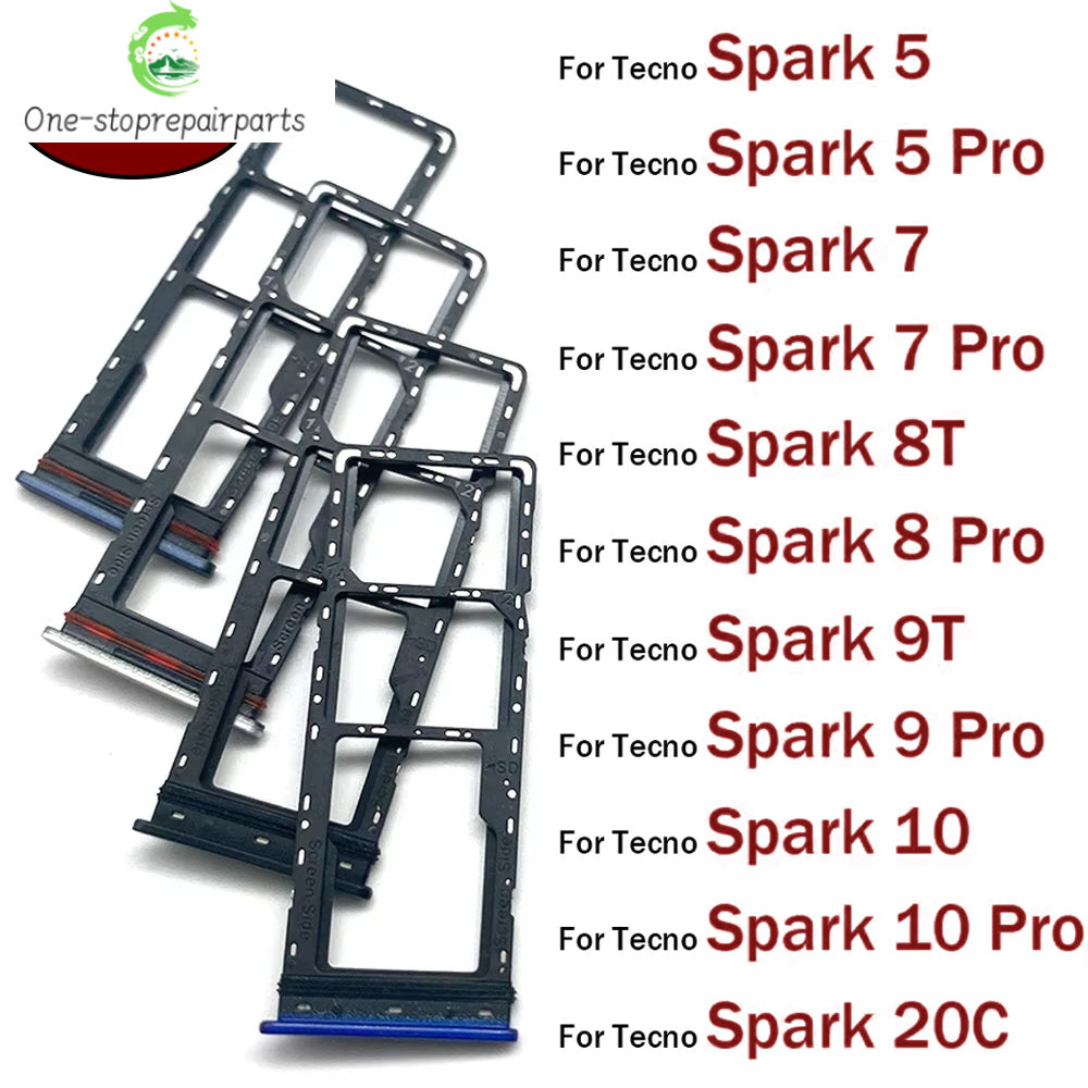10Pcs, SIM Card Slot SD Card Tray Holder Adapter For Tecno Spark 4 5 7 8 9 8T 9T 10 20C Pro Go 2022 Tecno phone repair parts