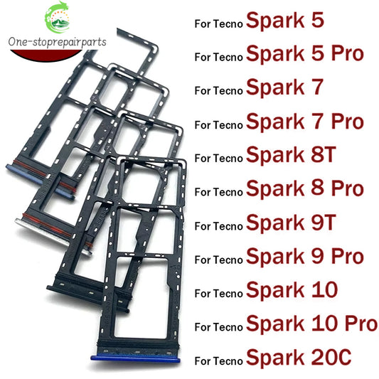 10Pcs, SIM Card Slot SD Card Tray Holder Adapter For Tecno Spark 4 5 7 8 9 8T 9T 10 20C Pro Go 2022 Tecno phone repair parts