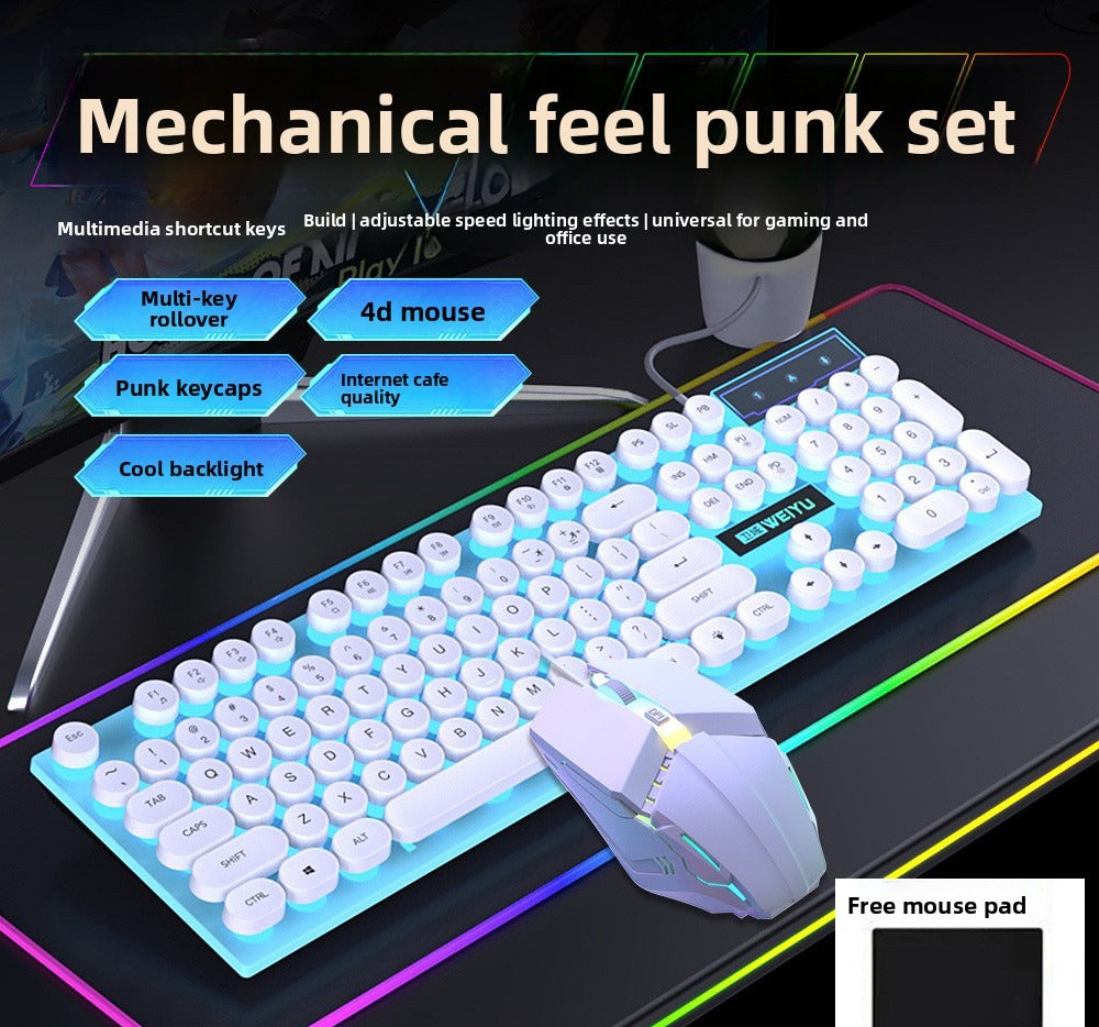 Retro punk USB wired mechanical feel keyboard mouse set office game e-sports special