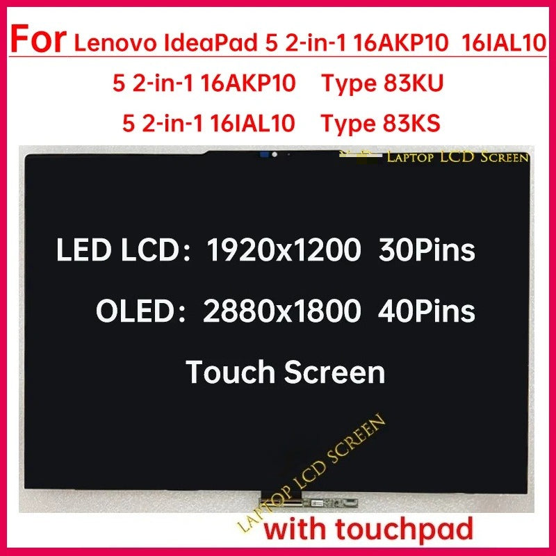 16 Inch Touch Screen For Lenovo IdeaPad 5 2-in-1 16AKP10 Type 83KU 16IAL10 Type 83KS LCD Display Digitizer Assembly Replacement Lenovo laptop repair parts